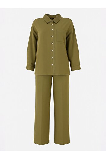 ALİA Shirt Pants Plus Size Double Set - Khaki -