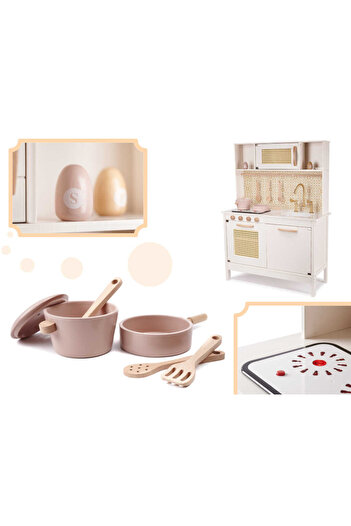 Micostore Children's kitchen, wooden, Retro, 100 cm high, Light and Sound Effects, Superior Quality
