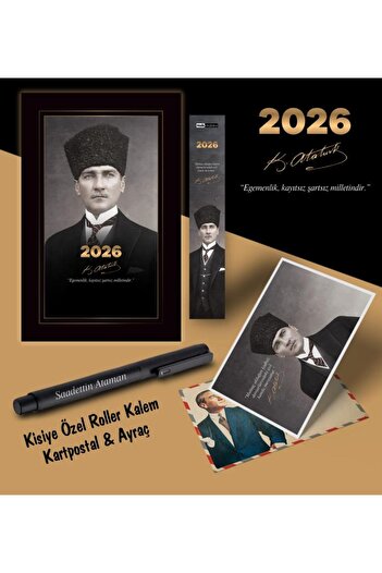 Mor kelebek Химикалка с пощенска картичка с логото на Ататюрк за 2026 г. и сърце - черна