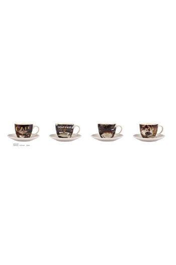 Bien Servi 12-Piece Coffee Design Cup and Saucer Set Brown and White