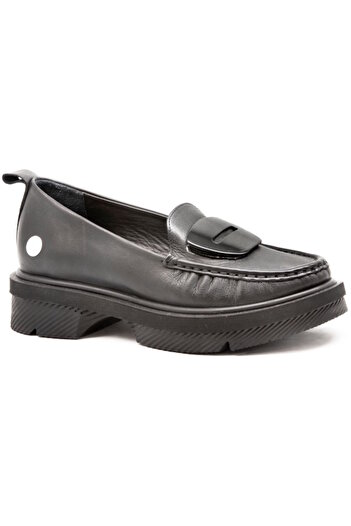 Mammamia D25Ya-0850 Black Skin Leather Women's Loafer Shoes