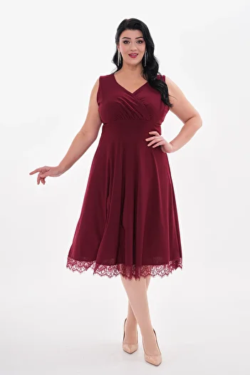 IŞILTI Women's Double Breasted Collar Lace Detailed Midi Dress 3067
