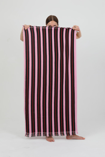 Homelover 100% Cotton Ares Black Striped Pink Beach Towel - Pool Towel - Beach Towel - 75X150Cm