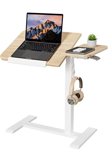 Generic ETHU Height-Adjustable Rolling Laptop Desk, Multifunctional Overbed Table with Tilting Desktop and R