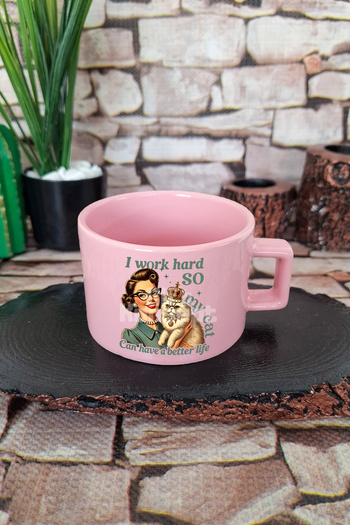 giftkonsept I Work Hard so My Cat Can Have a Better Life Themed Cat Square Cup with Handle Pink Mug Cup