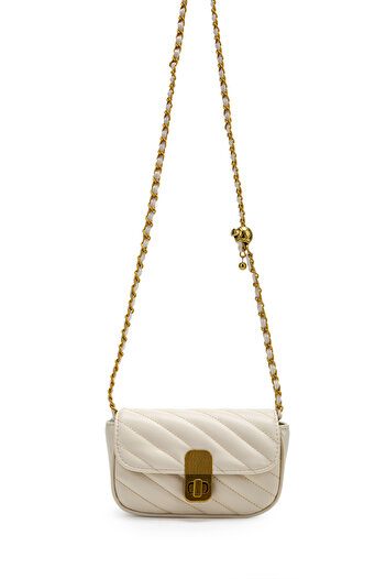minebag Lock Detailed Faux Leather Women's Crossbody Bag Sheldon Cream