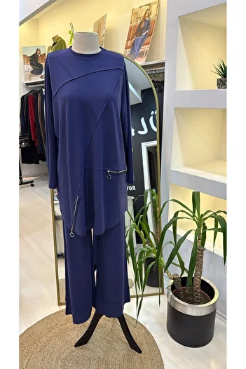 Invee Invee Zipper Detail Pants Suit 7111 Indigo