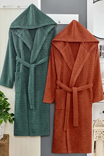 Eponj Home 2-Piece Hooded Bathrobe Nature Green - Tile