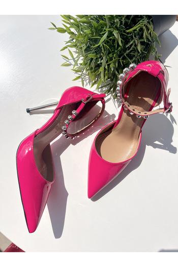 labor Selection Stoned Pointed Toe Patent Leather Stiletto 10 cm Heel