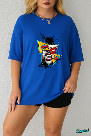 Evomind In Cart 5 and Above Purchases Get 1 T-Shirt as a Gift - Large Size Lip Lightning Printed T-Shirt