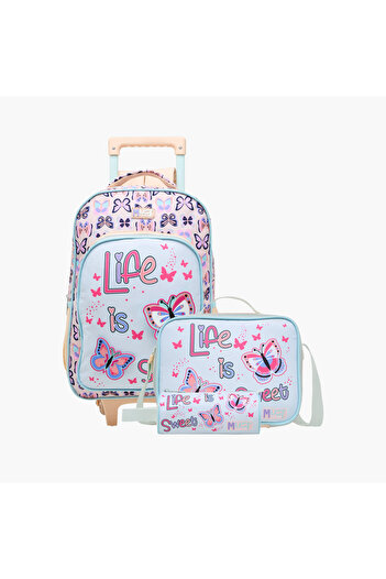 MUST 3-Piece Butterfly Print 16-inch Trolley Backpack Set - 43x30x13 cms