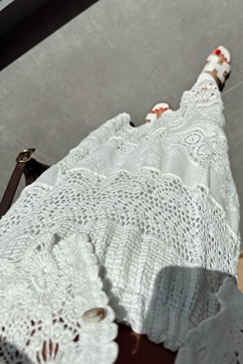 Suziş Ekru Color Lace Detail Long Skirt M38570