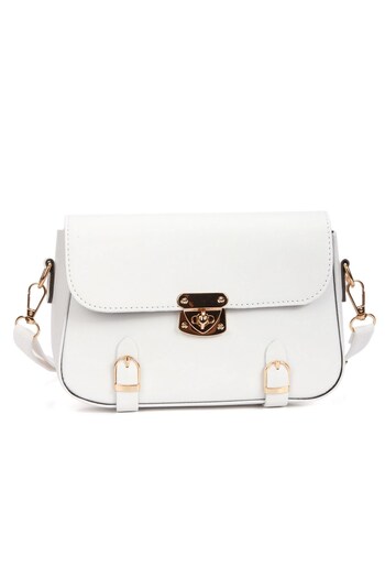 Linatigers Women's White Lock Closure Adjustable Cross Strap Shoulder Bag