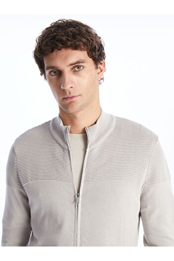 LC Waikiki Beige Standard Fit Stand Collar Men's Knitwear Cardigan