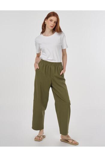 Kayra Relaxed Cut Viscose Trousers Khaki