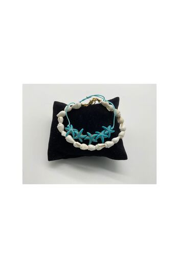 CHIC Blue Color Sea Star Adjustable and White Sea Shell 2-Piece Anklet