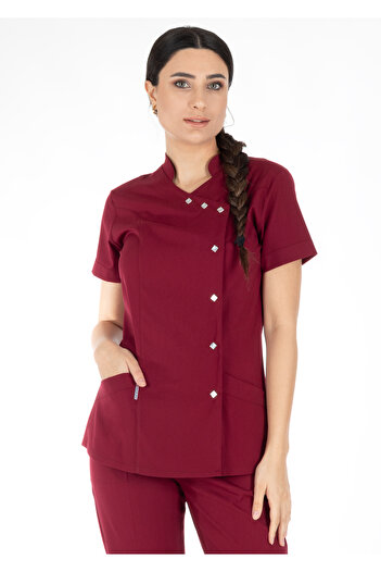 Alsancak Üniforma Luxe Flex Burgundy Lycra Thin Stretch Fabric Doctor Uniform and Nurse Uniform Set