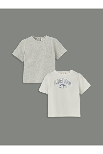 LC Waikiki Bedrucktes Baby-Jungen-T-Shirt mit Rundhalsausschnitt, 2er-Pack