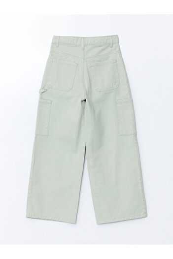 LC Waikiki Girl's Cargo Jean Trousers with Adjustable Elastic Waist
