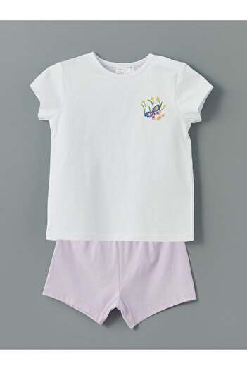LC Waikiki Bedrucktes Baby-Mädchen-T-Shirt und Shorts mit Rundhalsausschnitt, 2er-Pack