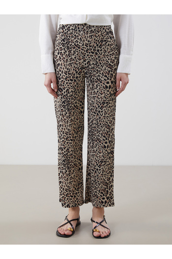LC Waikiki Leopard Print Women's Trousers with Elastic Waist