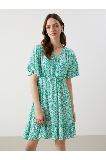 LC Waikiki Double Breasted Collar Floral Women's Dress