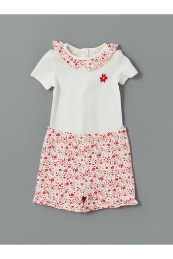 LC Waikiki Blumen Mädchen Baby Body mit Druckknopf und Shorts 2er Set