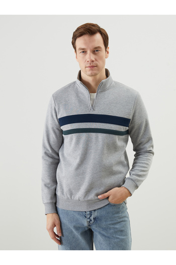 LC Waikiki Stand Collar Long Sleeve Striped Men's Sweatshirt