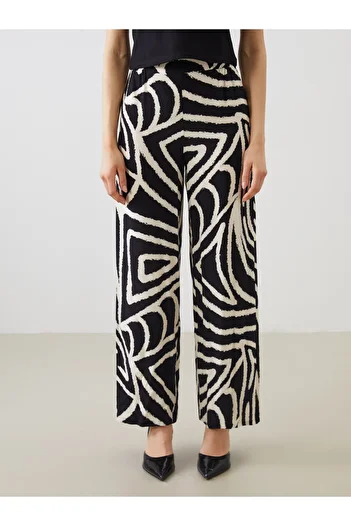 LC Waikiki Patterned Wide Leg Women's Trousers with Elastic Waist