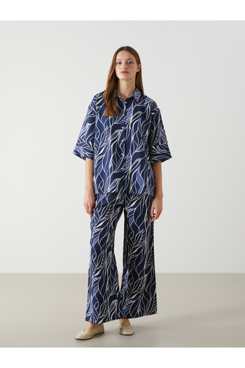 LC Waikiki Patterned Wide Leg Women's Trousers with Elastic Waist