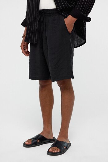 VAMOSCLO Oversized linen shorts black