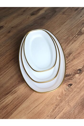B&M Presentation Patterned Plain Edge Boat Plate Set of 3