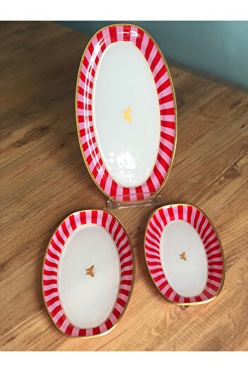 B&M Presentation Pink Candy Butterfly Patterned Boat Plate Set of 3