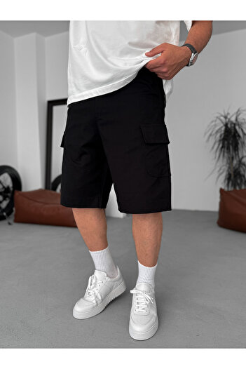 BYBASICMAN Black Lycra Gabardine Cargo Shorts Pm-018