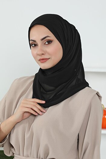 Aisha's Design Σετ 2 Σάλια από χτενισμένο βαμβάκι με εσωτερικό σκελετό από σιφόν, PS-46SET, Μαύρο - Κρεμ