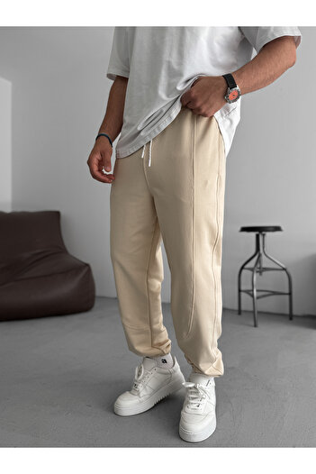 BYBASICMAN Beige Stitching Detailed Elastic Tracksuit Ke-7019