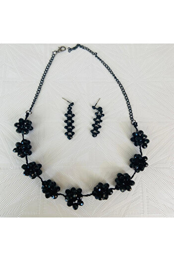 Joints Black Color Crystal Earrings and Necklace Set