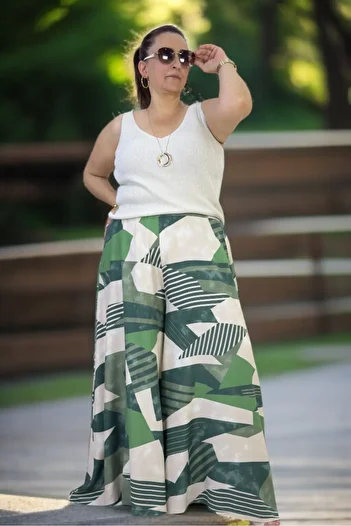 yagmurberen High Waist Elastic Pocketed Asymmetric Leg Summer Cotton Viscose Pants Skirt