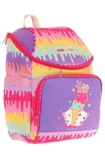 KAUKKO İki Bölmeli Ergonomik Kız Çocuk Okul Çantası (Sarı Mor - Dondurma Baskılı) - L5247