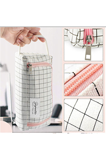 zagatto Girls’ school pencil case, 3 zipped compartments, waterproof, white/pink/black, ZG720