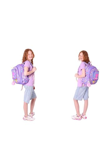 KAUKKO Kids Kız Çocuklara Özel (Mor Sarı - Unicorn Detaylı) Üçlü Okul Çantası Seti