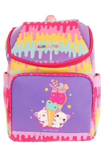 KAUKKO İki Bölmeli Ergonomik Kız Çocuk Okul Çantası (Sarı Mor - Dondurma Baskılı) - L5247