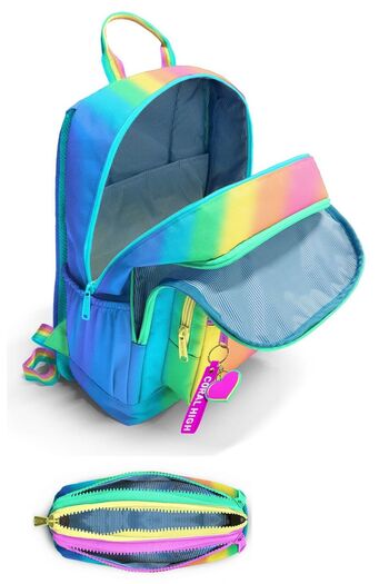 Coral High Girl's Backpack and Pen Holder Set - Colorful Striped Blue Orange - Primary School