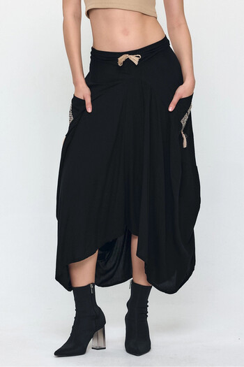 hazelin Women's Black Embroidery Detailed Lace-Up Shalwar Skirt Hzl25S-Vm19001