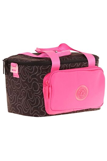 KAUKKO Double Colors Girl's Stripe Patterned Black Fuchsia Lunchbox (Thermal Insulated) K9085