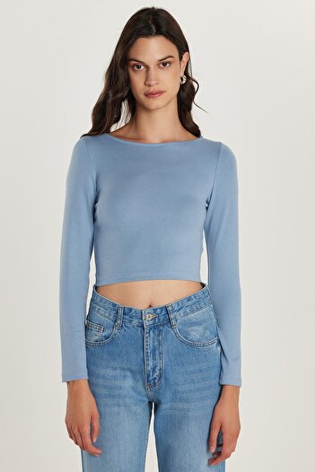 Tudors Women's Slim Fit Slim Fit Modal Fabric Long Sleeve Crew Neck Light Blue Blouse
