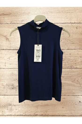 Puane Women's Navy Half Turtleneck Zero Sleeve Lycra Underwear Blouse 40005