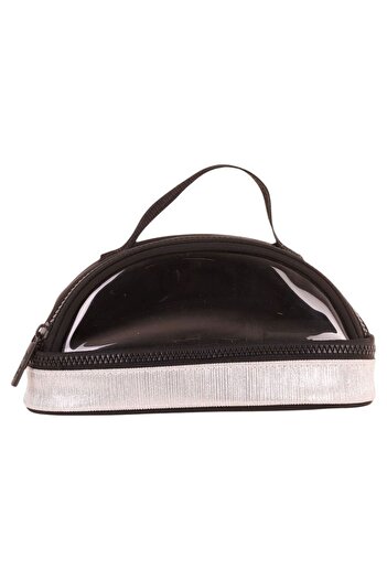 KAUKKO Crescent Carrying Handle Girl's Two-Eye Pen Holder - Black, Transparent Pocket - K2724