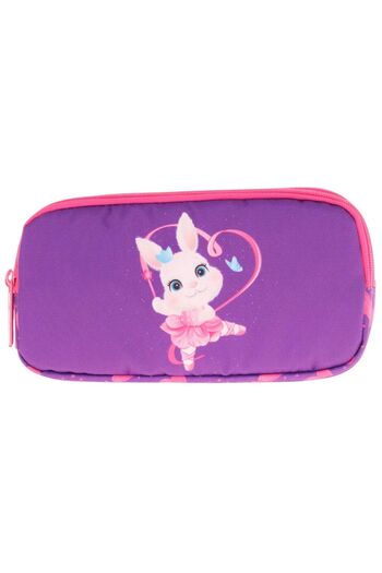 KAUKKO Kids Fuchsia Purple, Heart Rabbit, Girls' Three-Eye School Pencil Bag - L8246