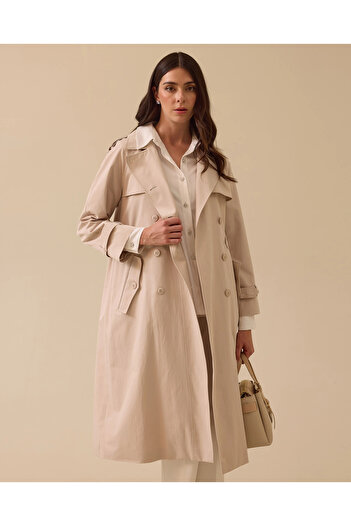 SEÇİL Buttoned Knee-Length Trench Coat with Pockets